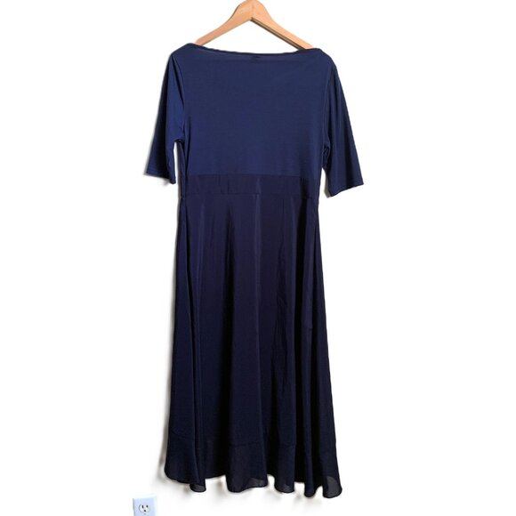 Navy Blue Midi Dress with Chiffon Skirt Size M - Picture 2 of 6